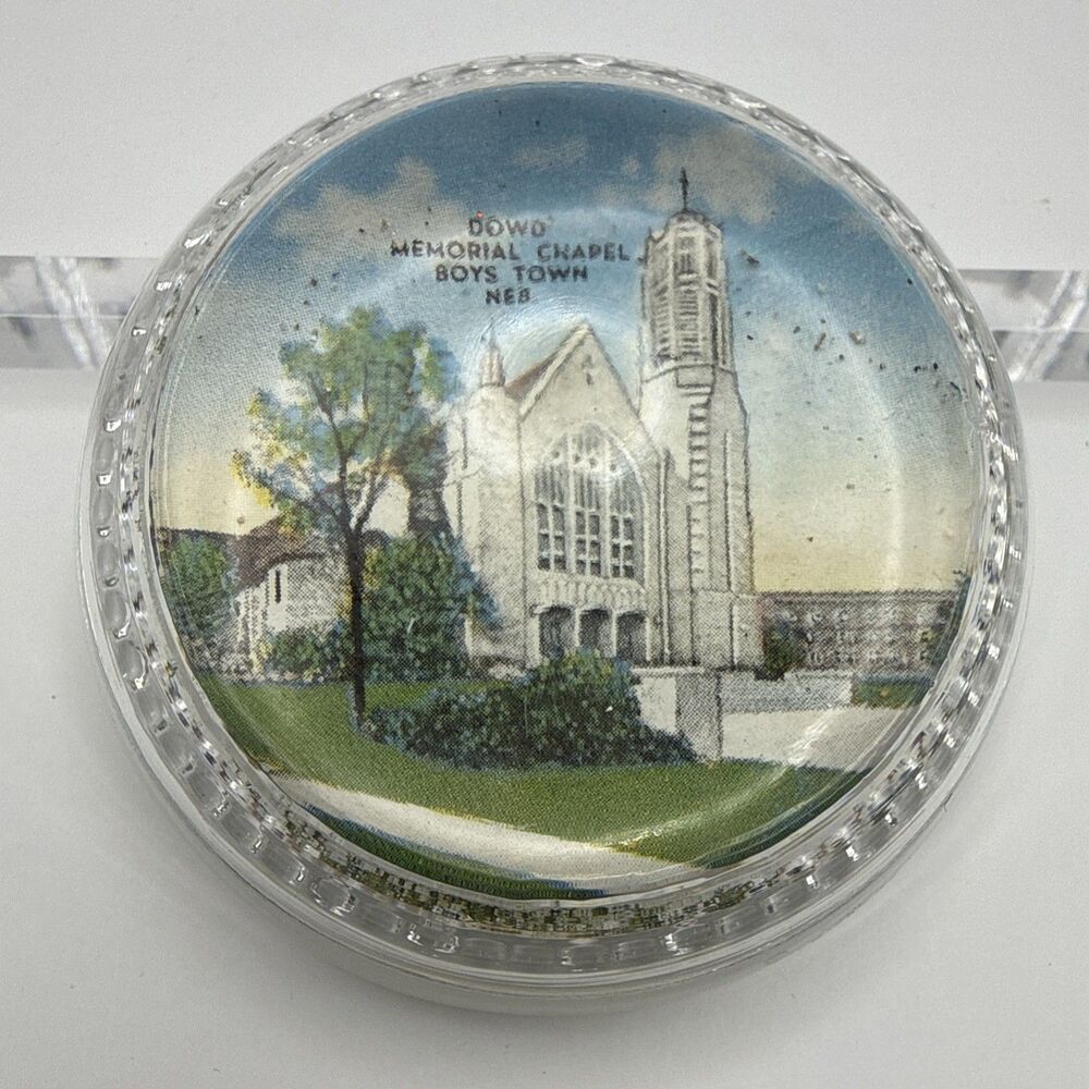 Vintage Boys Town Nebraska Glass Souvenir Advertising Paperweight Dowd Memorial